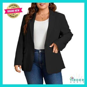 Plus Size Blazer Lapel Long Sleeve Work Office Suit Jacket Open Front